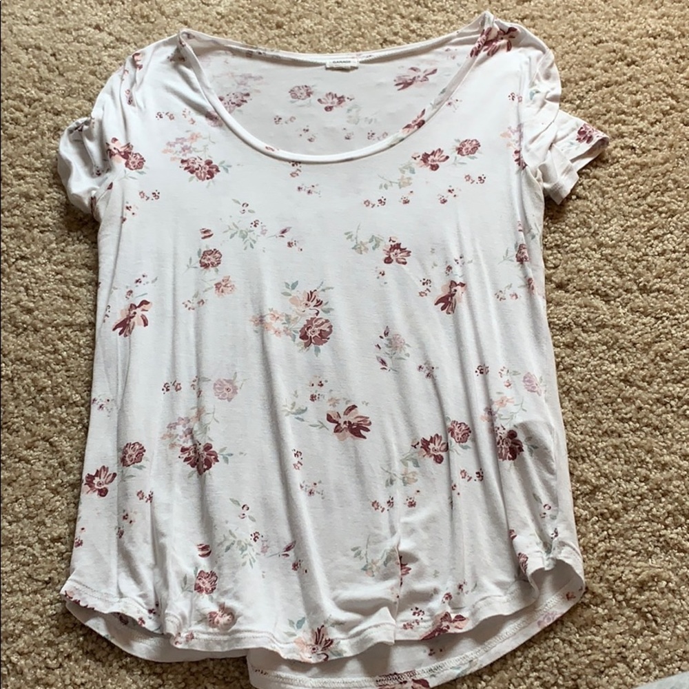 White floral flowy shirt.